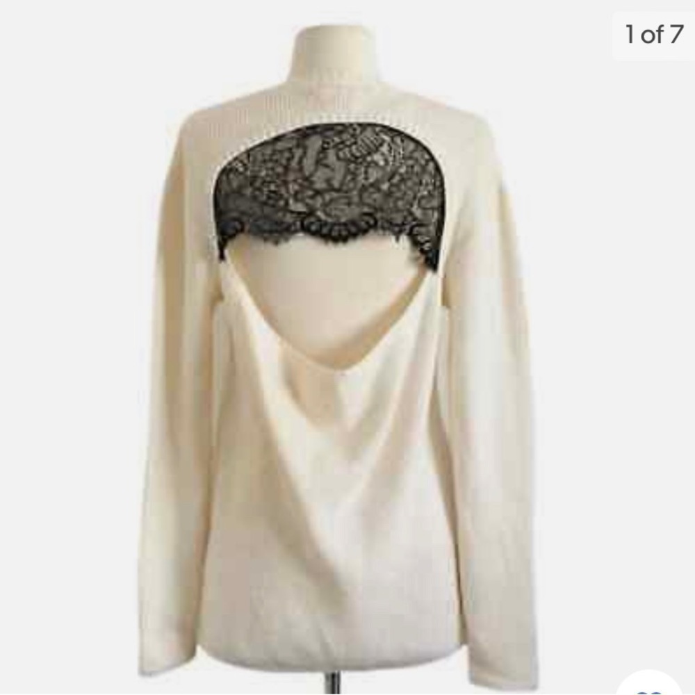 LAGENCE L’AGENCE cream open black lace back knit sweater